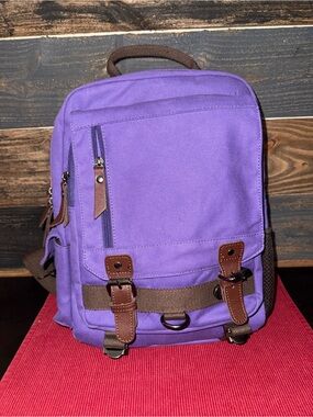 YNS Generic Purple Canvas Backpack with Brown Accents